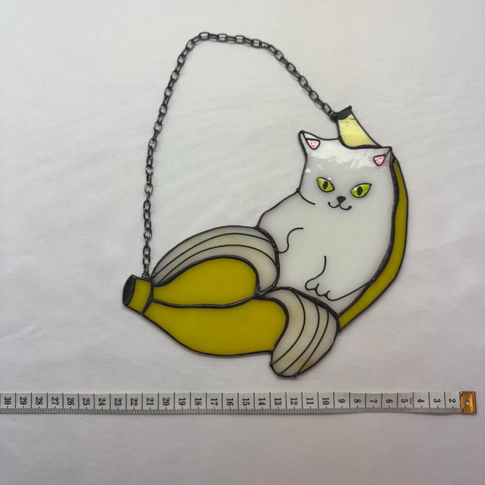 Cat in a Banana Hanging Stained Glass Sun Catcher - Picture 2 of 3